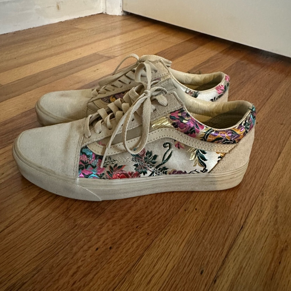 Vans Beige Sneakers with Pink Floral Accent